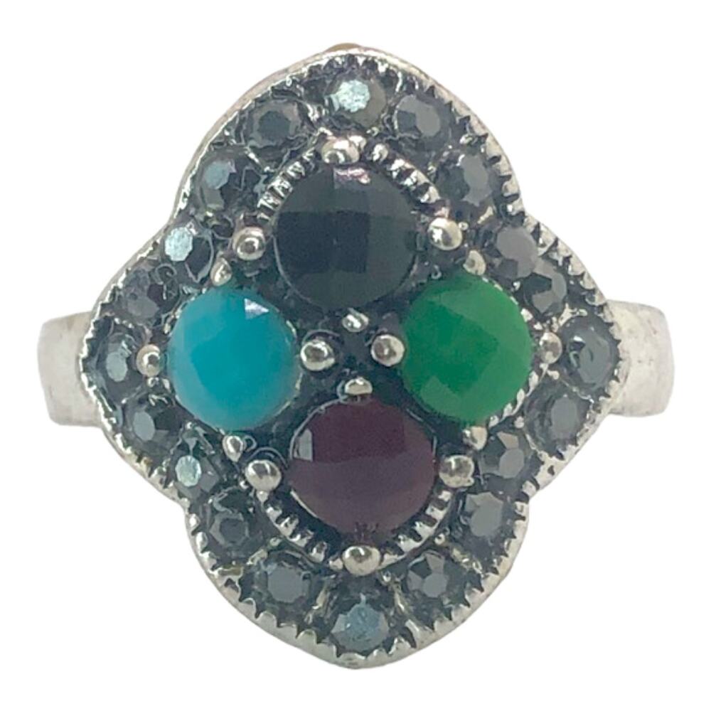 Silver and Multicolor Rhinestone Statement Ring - Size 8.5 - Picture 3 of 7